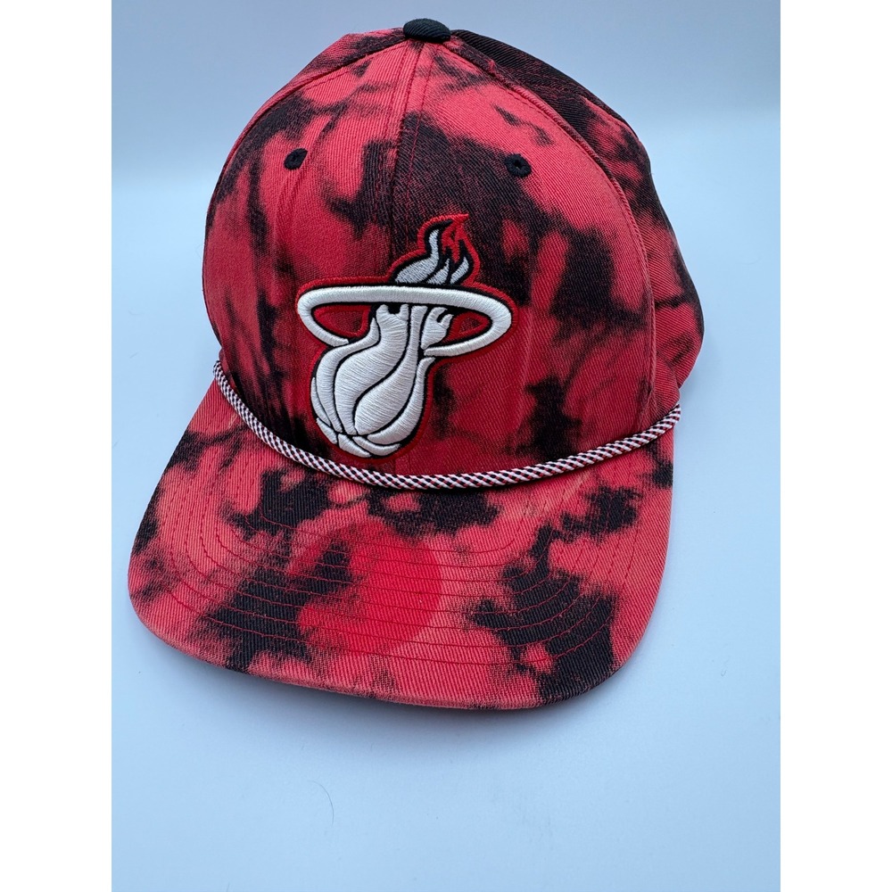 Mitchell & Ness Miami Heat Snapback Red Black Tie Dye Rope Hat Retro Adjustable